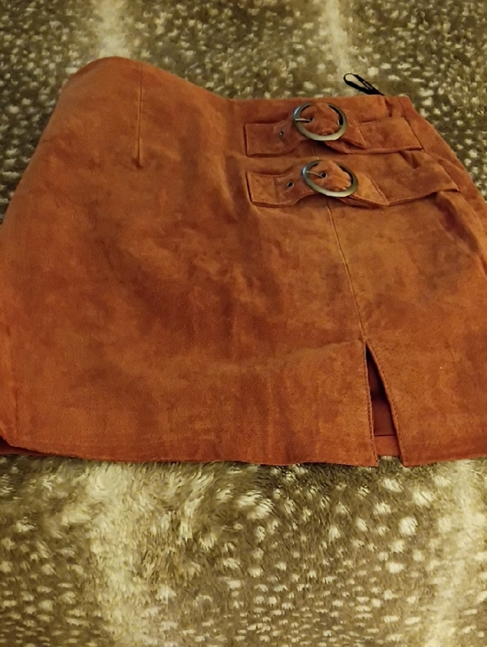 Blank NYC Burnt Orange Suede Mini Skirt with Buckle Detail